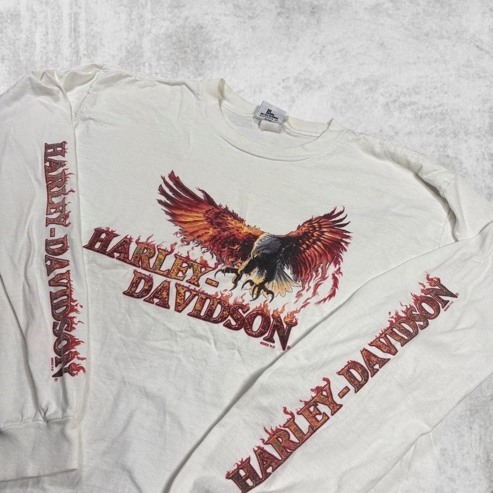 Harley-Davidson San Diego Eagle Flame Long Sleeve T-Shirt White XL Mens